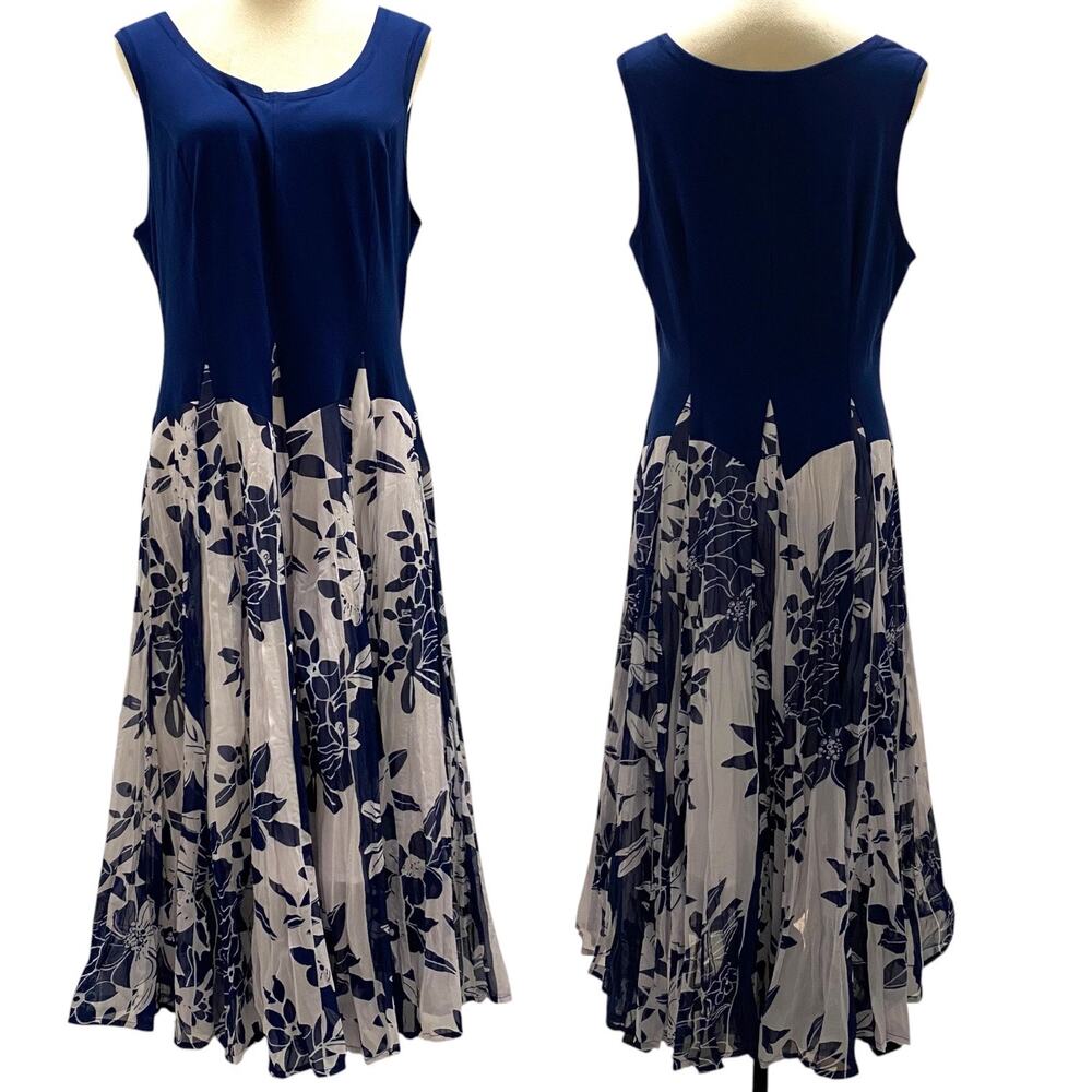 VASNA Size XL Sleeveless Bubble Dress Navy Blue and White Flowy Coastal Sundress